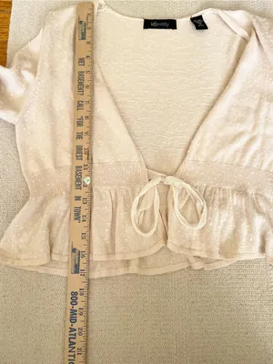 Vintage Y2K Silk Cotton Cropped Bolero Cardigan Sweater Sequins Ruffle M Fairy thumbnail 5