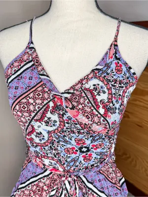 Cotton Candy LA Floral Paisley Spaghetti Strap Cropped Wide Leg Jumpsuit Small S thumbnail 3
