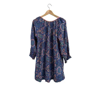 Natural Life Blue Paisley Floral Boho Mini Dress Smocked Sleeve Women Small thumbnail 2