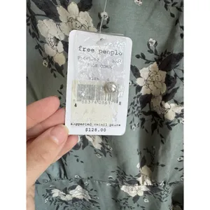 NWT Free People Sage Green White Floral Long Sleeve A-Line Mini Dress Womens 4 thumbnail 5