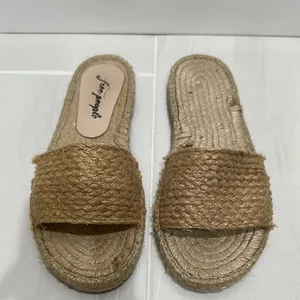 Free People Tan Espadrille Slides with Woven Texture thumbnail 2