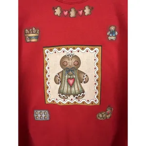 Women's Red Jerzees Gingerbread Man Crewneck Sweatshirt Size L thumbnail 3