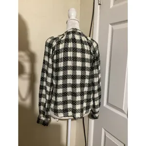 Pilcro Anthropologie Black White Plaid Viscose Wool Blend Button Down Blouse S thumbnail 4