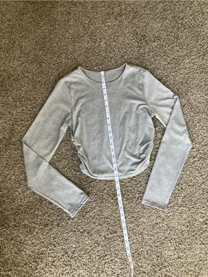 SHEIN Gray Marled Long Sleeve Crop Top Stretch Fitted Casual Size L thumbnail 4