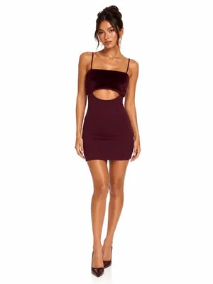 Naked Wardrobe Burgundy Faux Fur Trim Mini Dress Sexy Date Night Club Prom Small thumbnail 2