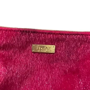 Ipsy Small Cosmetic Bag Bright Pink Gold Zipper Textured Hair FLAWED‎ 7"x4.5" thumbnail 5
