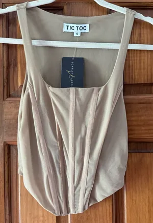 Tic Toc Scarlet Label Corset Top Women’s Small Nude Tan Boning Bustier Shirt thumbnail 1