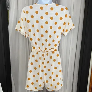 Monteau White and Yellow/ Orange Polka Dot Romper perfect for any summer day thumbnail 3