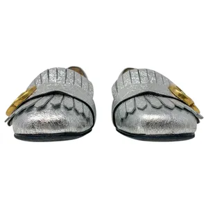 Gucci Silver Foiled Leather Marmont GG Logo Kiltie Fringe Flat Loafers EU 35 thumbnail 4