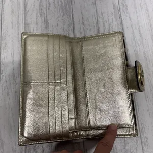 Coach turn lock Signature Brown Tan Gold Wallet With Insert thumbnail 5