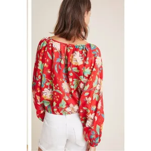 Anthropologie‎ Maeve Red Floral Lake House Top thumbnail 3