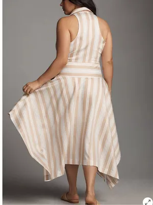Anthropologie Maeve Asymmetrical Striped Wrap Halter Shirt Dress Size 14 Coastal thumbnail 2