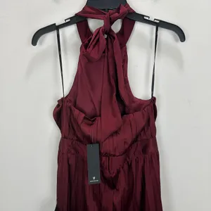 Lulus Confident Impression Burgundy Satin Pleated Halter Jumpsuit Small NWT thumbnail 9