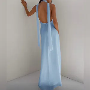 Elegant Blue Halter Maxi Dress Size 0 thumbnail 4