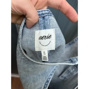 Aerie Womens XL Light Wash Denim Pinafore Dress Acid Wash V-Neck Mini Jumper thumbnail 2