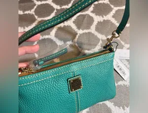 Dooney & Bourke NWT Turquoise Leather Mini Shoulder or Wristlet Bag summer fun thumbnail 6