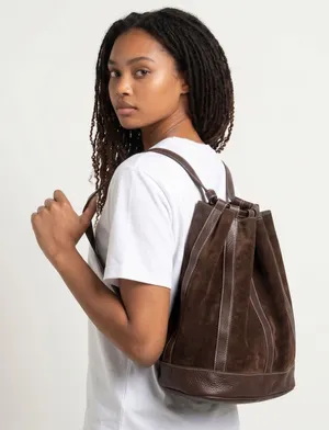 Sundance Cheval suede drawstring bucket bag purse backpack brown thumbnail 1