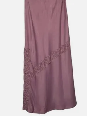 NWOT Free People Y2K Dusty Rose Silky Satin Midi Skirt Cottagecore Lace Pull On thumbnail 4