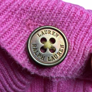 Lauren Ralph Lauren Petite Small Cable Knit Sweater Pink Gold Button Old Money thumbnail 8