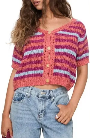 Princess Polly Colorful Short Sleeve Compassion‎ Knit Cardigan Size XS/S thumbnail 1