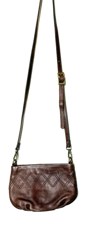 Vintage Eddie Bauer Brown Pebbled Leather East West Crossbody Bag Y2K Boho Purse thumbnail 1