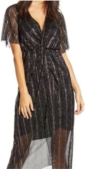 L black gold sparkle faux wrap dress thumbnail 1