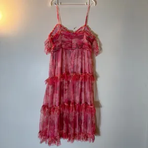 Lulus Exquisite Existence Pink Floral Mesh Pleated Ruffled Midi Dress Size XL thumbnail 6