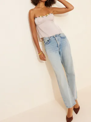 FREE PEOPLE Ember Glow Tube Top Ivory Embroidered Flower trim Pintuck Going Out thumbnail 4