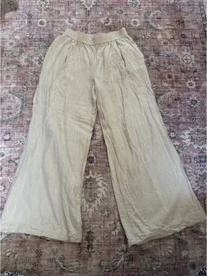 Zara Flowy Linen Tan Pants thumbnail 1