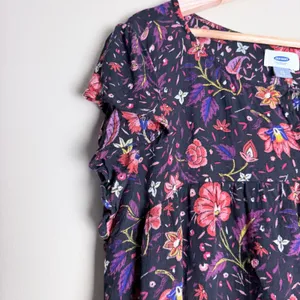 Old Navy Blouse Women Plus XL Black Floral Babydoll Office Cottagecore Whimsical thumbnail 9