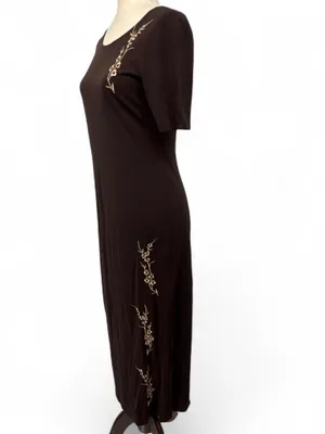 Vintage Chetta B brown short-sleeve floral embroidered maxi dress size 6 thumbnail 2