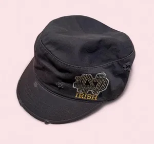 Charcoal Gray Military-Style Cadet Cap with Beaded 'IRISH' Patch - Notre Dame thumbnail 1