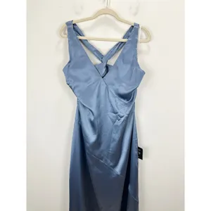 Lulus Purely Elegant Slate Blue Satin Twist Back Maxi Dress Long Formal XL NWT thumbnail 6