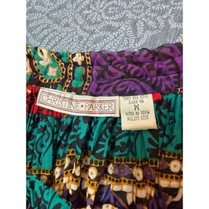 Vtg Christine Parker Cotton Block Print Faux Patchwork Maxi Skirt M Drawstring thumbnail 3
