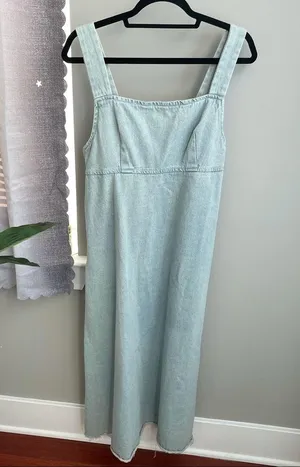 Light blue denim preppy style Y2K jeans dress overalls thumbnail 2