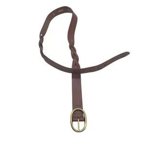 Fossil Belt Womens L Brown Leather Braided Detail Gold Buckle‎ Dress Work Casual thumbnail 2