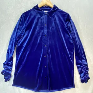 Susan Graver Velvet Tunic‎ Top Ruched Sleeve Button Down Shirt Size M thumbnail 1