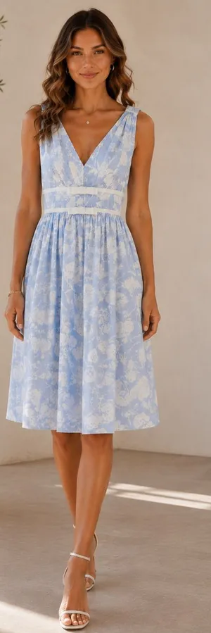 Karl Lagerfeld Blue White Floral Stripe Cotton Blend Dress Size 8 NWT thumbnail 1