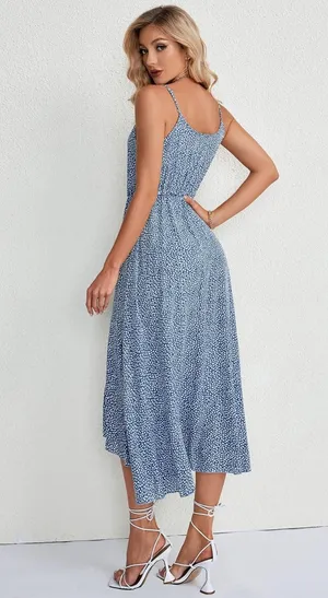 Light Blue Floral Flowy Midi Sundress Size L thumbnail 3