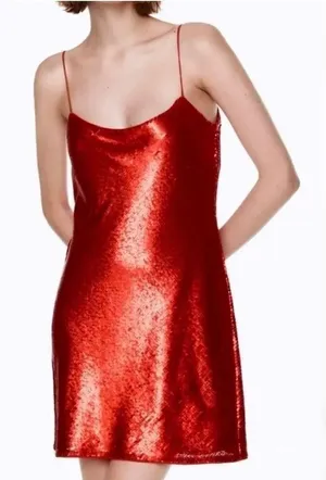 Zara NWT red sequin slip mini dress size small thumbnail 1