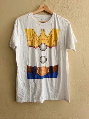 White Graphic Short Sleeve Tee with Yellow and Blue Costume Print thumbnail 1