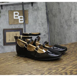 NWT Sun + Stone Womens Cecillee Triple Strap Mary Jane Flats Black Patent 8M thumbnail 5