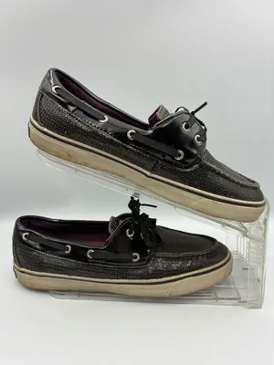 Sperry Womens Black Patent Sequined Boat Shoes Size 9M Stylish Casual Slip Ons thumbnail 7