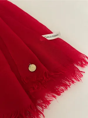 Calvin Klein Red Scarf Gold Charm Eyelash Fringe thumbnail 4