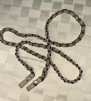 Tory Burch Taupe Leather-Interwoven Silver Chain Replacement Strap thumbnail 1