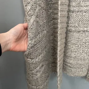 Lagenlook One Size Gray Chunky Cable Knit Wool Cardigan Cozy Minimalist Boho thumbnail 4