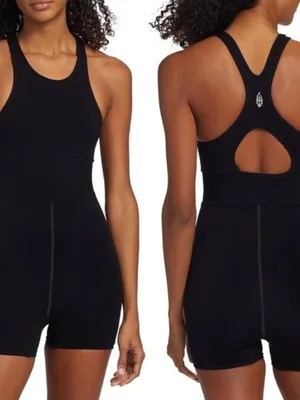 Free People Every Single Time Romper Runsie Black Keyhole M/L‎ Activewear thumbnail 2