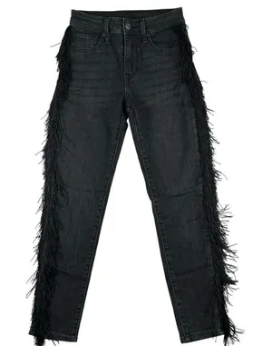 Levis 721 Jeans Women 29 Black High Rise Skinny Ankle Fringe Boho Western Denim thumbnail 1