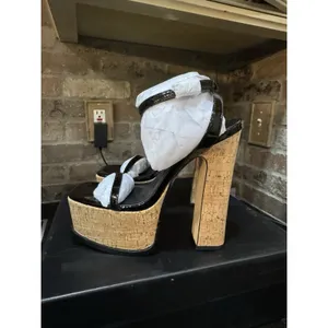 AAJ By Aminah Black Patant 6 Inch Tina Platform Dress‎ Sandal Size 8.5 MSRP $220 thumbnail 3