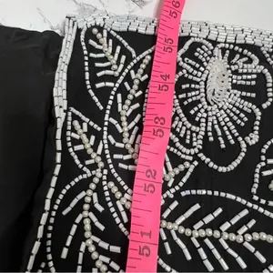 Vintage Stenay silk beaded sequin gown‎ maxi with slit black white Sz 8 thumbnail 6